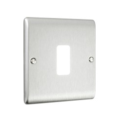 Saxby Raised Screwed 1 Gang Grid Front Plate - Brushed Steel