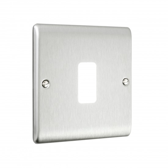 Saxby Raised Screwed 1 Gang Grid Front Plate - Brushed Steel