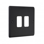 Saxby Raised Screwed 2 Gang Grid Front Plate - Matt Black