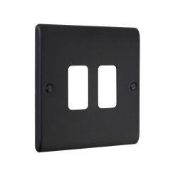 Saxby Raised Screwed 2 Gang Grid Front Plate - Matt Black