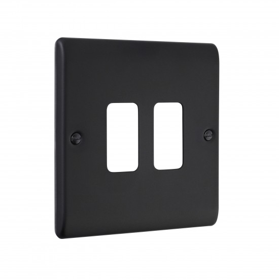 Saxby Raised Screwed 2 Gang Grid Front Plate - Matt Black