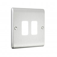 Saxby Raised Screwed 2 Gang Grid Front Plate - Brushed Steel