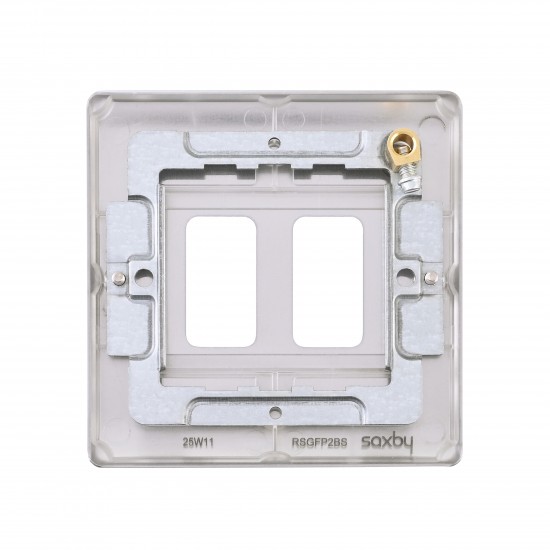 Saxby Raised Screwed 2 Gang Grid Front Plate - Brushed Steel
