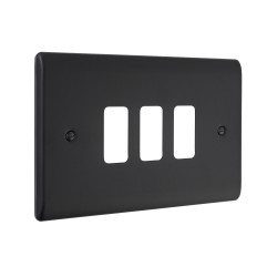 Saxby Raised Screwed 3 Gang Grid Front Plate - Matt Black