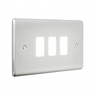 Saxby Raised Screwed 3 Gang Grid Front Plate - Brushed Steel