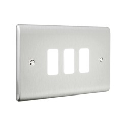 Saxby Raised Screwed 3 Gang Grid Front Plate - Brushed Steel