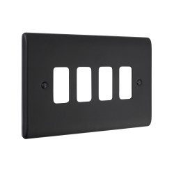 Saxby Raised Screwed 4 Gang Grid Front Plate - Matt Black