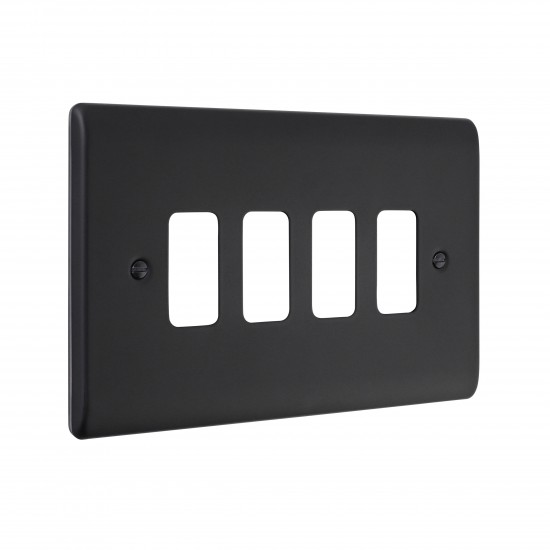 Saxby Raised Screwed 4 Gang Grid Front Plate - Matt Black