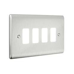 Saxby Raised Screwed 4 Gang Grid Front Plate - Brushed Steel