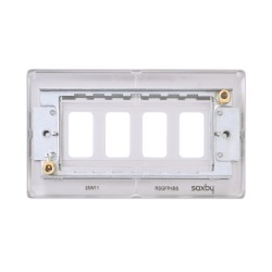 Saxby Raised Screwed 4 Gang Grid Front Plate - Brushed Steel