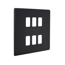 Saxby Raised Screwed 6 Gang Grid Front Plate - Matt Black