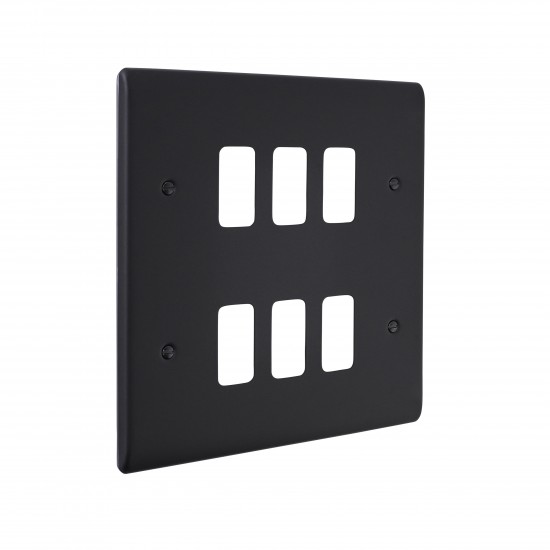 Saxby Raised Screwed 6 Gang Grid Front Plate - Matt Black