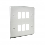Saxby Raised Screwed 6 Gang Grid Front Plate - Brushed Steel