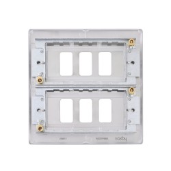 Saxby Raised Screwed 6 Gang Grid Front Plate - Brushed Steel