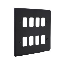 Saxby Raised Screwed 8 Gang Grid Front Plate - Matt Black