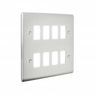 Saxby Raised Screwed 8 Gang Grid Front Plate - Brushed Steel