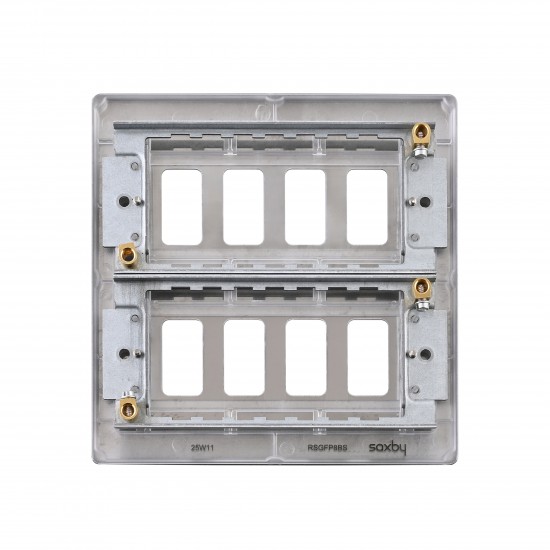 Saxby Raised Screwed 8 Gang Grid Front Plate - Brushed Steel