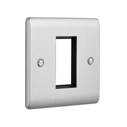 Saxby Raised Screwed 1 Gang Modular Faceplate (1 Module) - Brushed Steel
