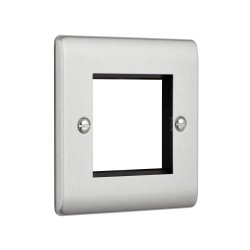 Saxby Raised Screwed 2 Gang Modular Faceplate (2 Modules) - Brushed Steel