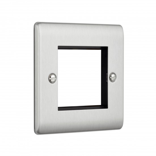 Saxby Raised Screwed 2 Gang Modular Faceplate (2 Modules) - Brushed Steel