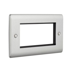 Saxby Raised Screwed 4 Gang Modular Faceplate (4 Modules) - Brushed Steel