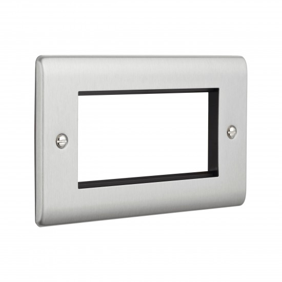 Saxby Raised Screwed 4 Gang Modular Faceplate (4 Modules) - Brushed Steel