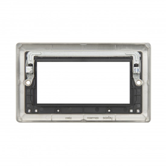 Saxby Raised Screwed 4 Gang Modular Faceplate (4 Modules) - Brushed Steel