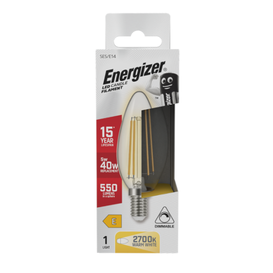 ENERGIZER DIMMABLE 5W LED SES-E14 CANDLE FILAMENT 2700K (WARM WHITE)