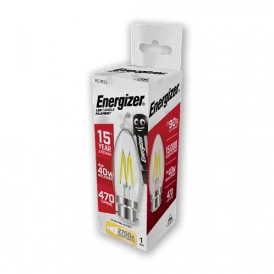 ENERGIZER 4W FILAMENT LED CANDLE B22 WARM WHITE 2700K 470 LUMENS