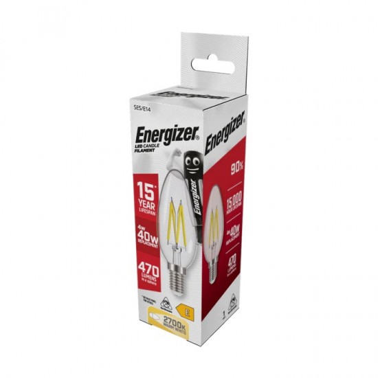 ENERGIZER 4W FILAMENT LED CANDLE E14 WARM WHITE 2700K 470 LUMENS