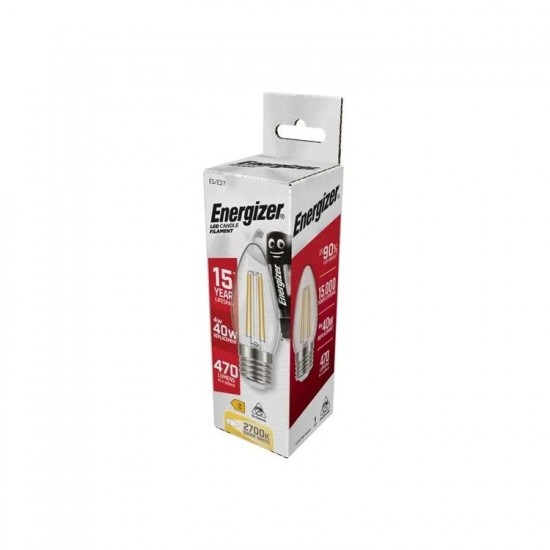 ENERGIZER 4W FILAMENT LED CANDLE E27 WARM WHITE 2700K 470 LUMENS
