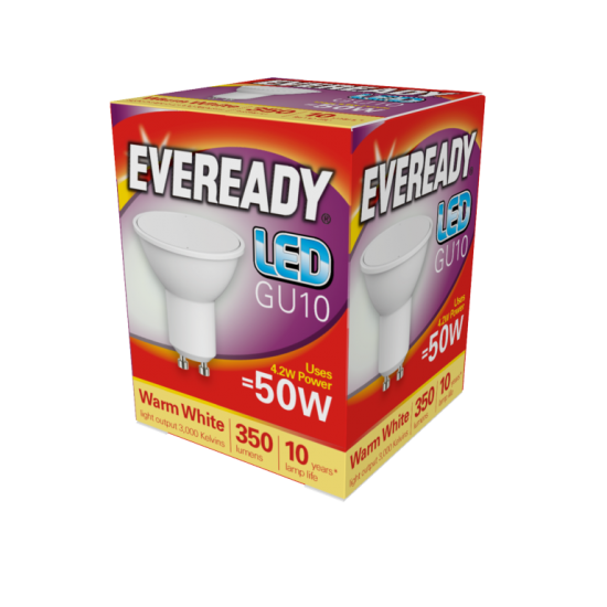EVEREADY 4.7W LED GU10 WARM WHITE 3000K 345 LUMENS