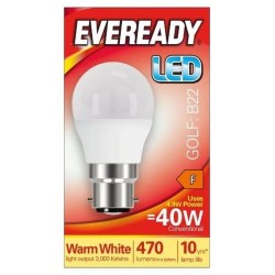 EVEREADY LED 4.9W GOLF B22 WARM WHITE 3000K 470 LUMENS