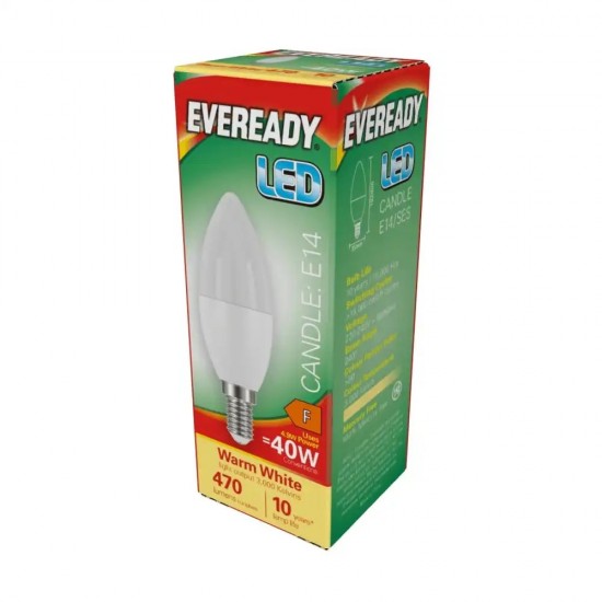 EVEREADY 4.9W LED CANDLE E14 WARM WHITE 2700K 470 LUMENS