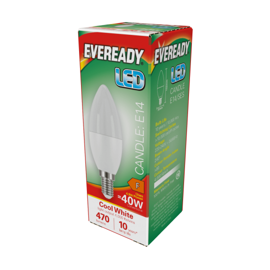 EVEREADY 4.9W LED CANDLE E14 COOL WHITE 4000K 470 LUMENS