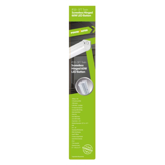 PowerMaster 5FT TWIN 60W LED BATTEN IP20 4000K 7800 LUMENS