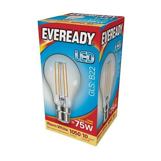 EVEREADY 8W LED FILAMENT GLS B22 WARM WHITE 2700K 1050 LUMENS