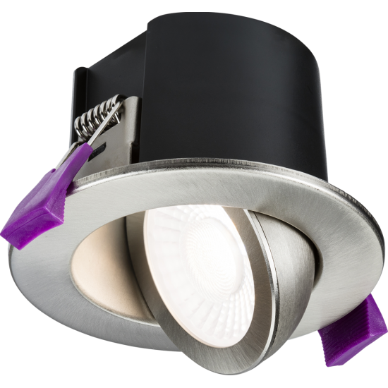 KNIGHTSBRIDGE SPEKTROLED EVO TILT - FIRE RATED IP65 DOWNLIGHT WITH 4 X CCT &  2 X WATTAGES BRUSHED C
