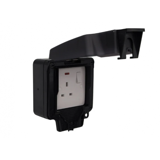 DETA IP66 13A 1 GANG SWITCH SOCKET WITH NEON - BLACK