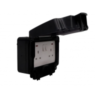 DETA IP66 13A DP 2 GANG SWITCH SOCKET WITH NEON - BLACK