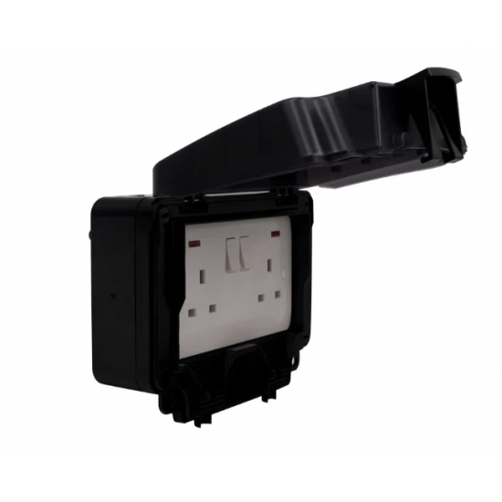 DETA IP66 13A DP 2 GANG SWITCH SOCKET WITH NEON - BLACK