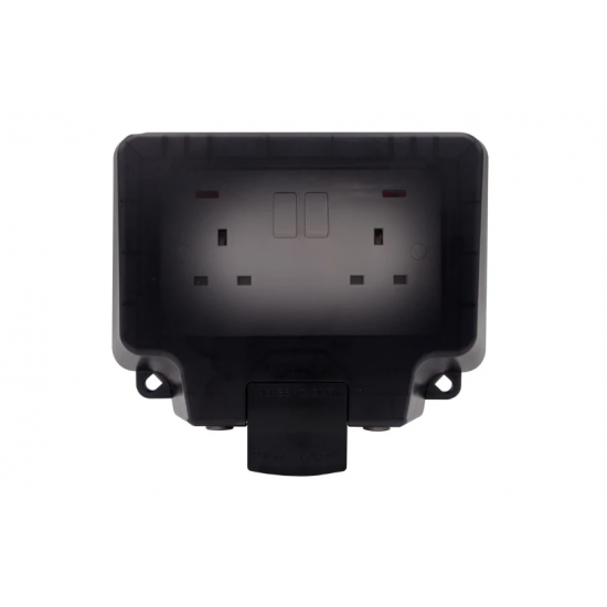 DETA IP66 13A DP 2 GANG SWITCH SOCKET WITH NEON - BLACK
