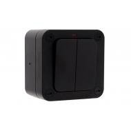 DETA IP66 20AX 2 GANG 2 WAY SWITCH WITH NEON - BLACK