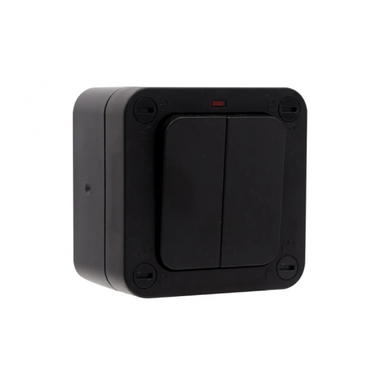 DETA IP66 20AX 2 GANG 2 WAY SWITCH WITH NEON - BLACK