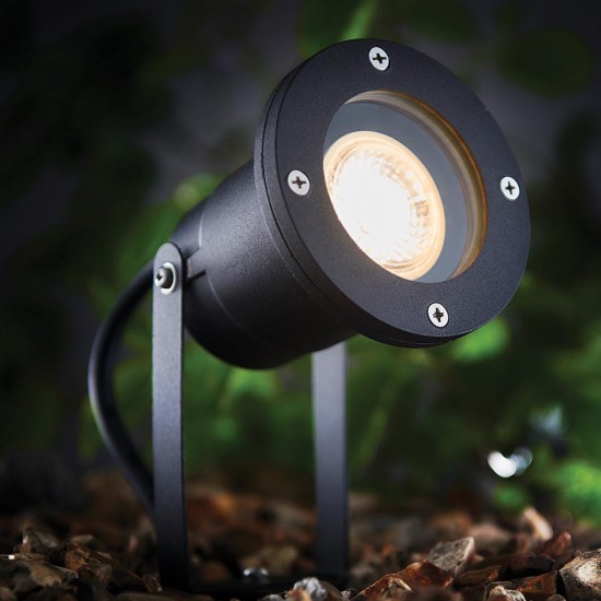SAXBY OPAZ MV SPIKE FITTING IP65 7W GU10 BLACK (LAMP EXTRA)