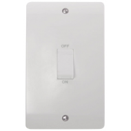 CLICK MODE 45A DP SWITCH (2 GANG VERTICLE PLATE) WHITE ROCKER