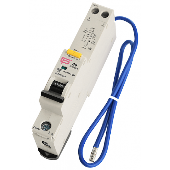FUSEBOX 6A TYPE A, B CURVE 30MA 6KA RCBO