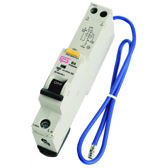 FUSEBOX 20A TYPE A, B CURVE 30MA 6KA RCBO